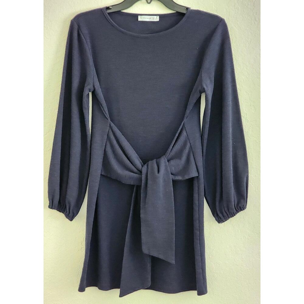 Dress-R. Vivimos-Navy Blue-Long Sleeves-Front Tie-Short Length-Size Med 8/10